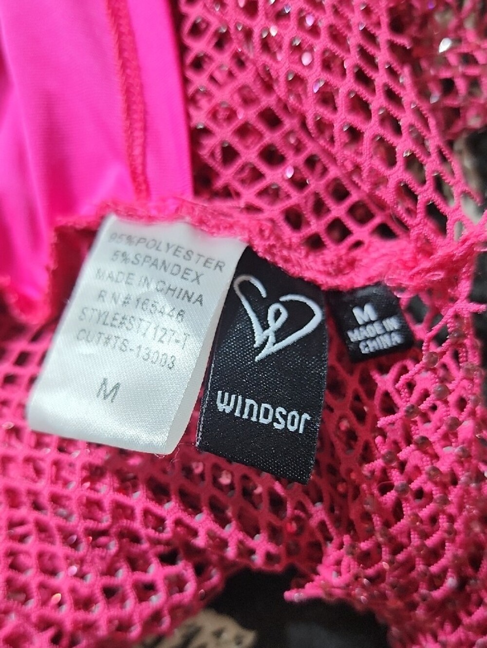 Windsor Fuchsia Rhinestone Mesh Long-Sleeve Crop Top M - Picture 6 of 6